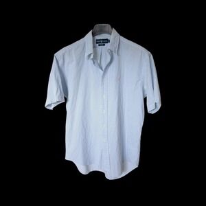 90's Ralph Lauren Blake Large Blue Seersucker Short Sleeve Button Down Shirt